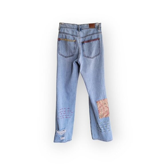 BDG Urban Outfitters High‑Waist Patchwork Cowboy Jeans 25 Boho Statement Denim - Picture 7 of 16